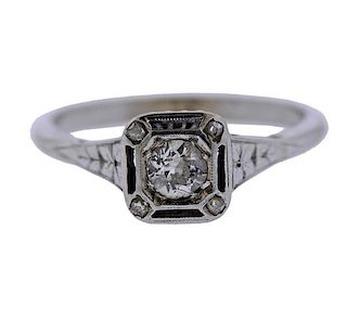 Art Deco 14K Gold OMC Diamond Engagement Ring