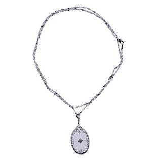 Art Deco Gold Diamond Crystal Pendant on Necklace