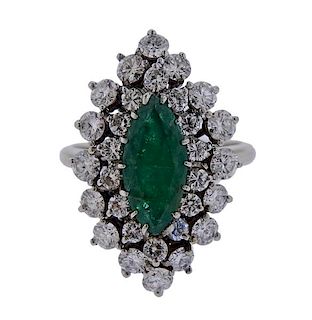 14K Gold Diamond Emerald Cluster Ring 