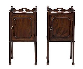 A Pair of Georgian Style Mahogany Side Cabinets, Height 30 x width 14 3/4 x depth 11 inches.