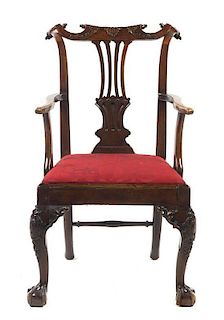 A George III Mahogany Open Armchair, Height 37 1/2 inches.