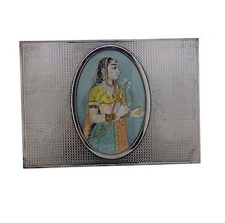 Antique Silver Indian Hand Painted Portrait Box 