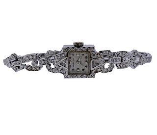 Art Deco Hamilton Platinum Diamond Watch 