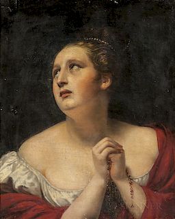 Manner of Carlo Dolci (Italian, 1616-1686)  Penintent Woman Holding a Rosary