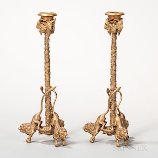 Pair of Dore Bronze Figural Candlesticks