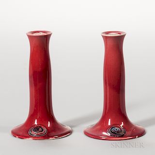 Pair of Moorcroft Pottery Flamminian Ware Candlesticks