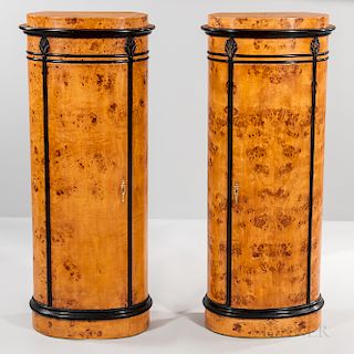 Pair of Neoclassical-style Burlwood Oval Hat Cabinets