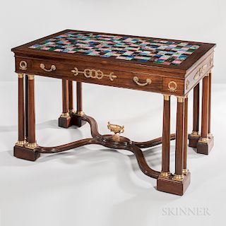 French Empire-style Mahogany and Mahogany-veneered Writing Desk with Specimen Marble Top,
