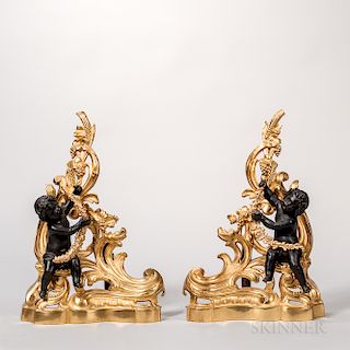 Pair of Patinated- and Gilt-bronze Chenets