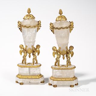 Pair of Louis XV-style Dore Bronze-mounted Rock Crystal Urns