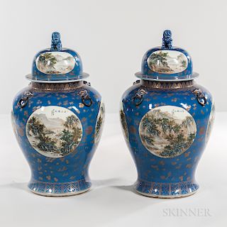 Pair of Large Chinese Baluster Vases