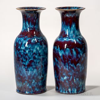 Pair of Flambe Baluster Vases
