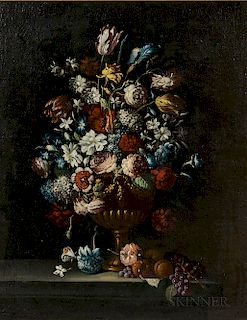 Dutch School, 17th Century Style  Still Life with Flowers, Fruit, and Butterfly