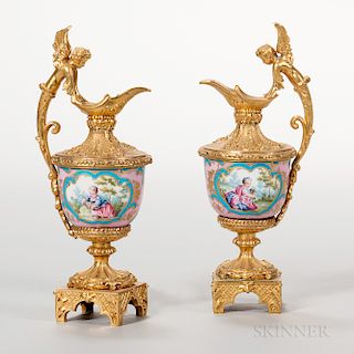 Pair of Miniature Gilt-bronze-mounted Porcelain Ewers