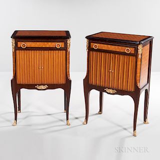 Pair of Louis XV-style Satinwood and Kingwood Parquetry Nightstands