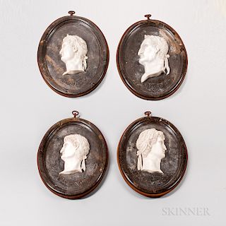 Set of Four Carved Marble Relief Portraits