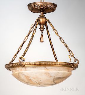Alabaster and Gilt-bronze Hanging Light Fixture