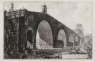 Giovanni Battista Piranesi (Italian, 1720-1778)  Veduta del Ponte Molle sul Tevere...
