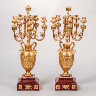 Pair of Neoclassical-style Gilt-bronze Five-arm Candelabra