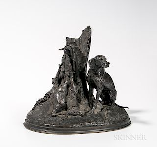 After Pierre-Jules Mêne (French, 1810-1879)  Chien Braque, Anglais pur – sang, Gardant du Gibier/Bronze Figure of a...