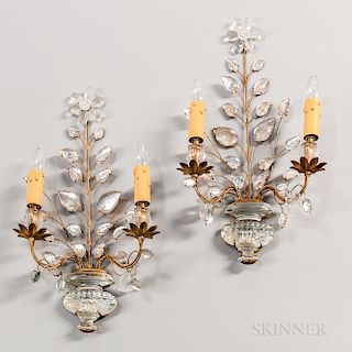 Pair of Maison Bagues-style Crystal Sconces