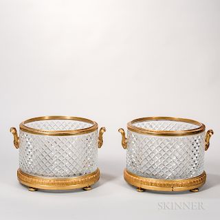 Pair of Gilt-bronze-mounted Baccarat-style Crystal Jardinieres