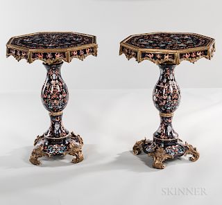 Pair of Neoclassical-style Dore Bronze Mounted Porcelain Tables