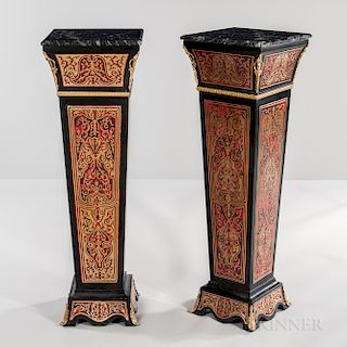 Pair of Louis XIV-style Marble-top Boulle-work Pedestals