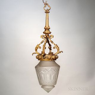Gilt-bronze and Cut-glass Hanging Light Fixture