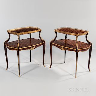 Pair of Louis XV-style Kingwood-parquetry Two-tier Tables