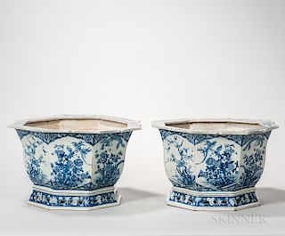 Pair of Chinese Blue and White Octagonal Planters