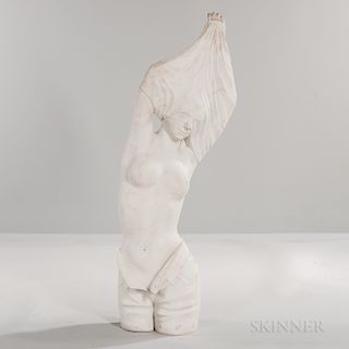 Art Nouveau-style Carrara Marble Partial Model of a Nude Woman