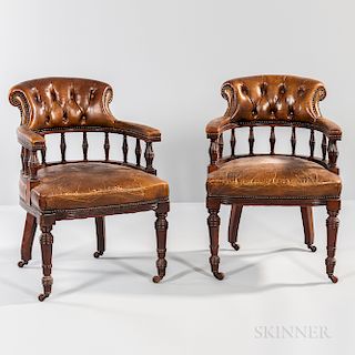 Pair of William IV Mahogany Leather-upholstered Tub Chairs