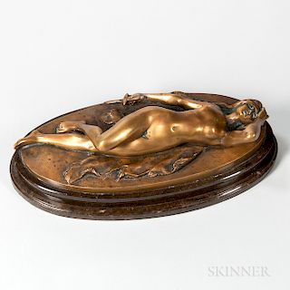 After Gotthilf Jaeger (German, 1871-1933)    Patinated Bronze Figure of a Reclining Nude