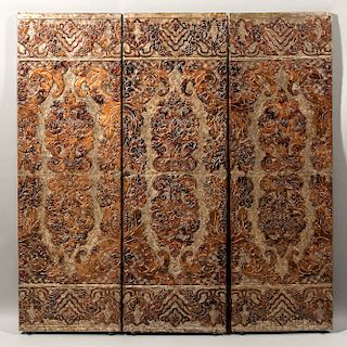 Continental Four-panel Tooled Leather Floor Screen