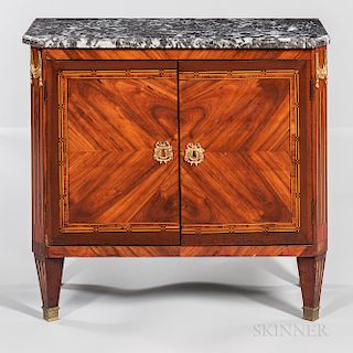 Louis XVI-style Tulipwood and Mahogany-veneered Marble-top Commode
