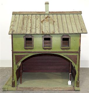 A Painted Wood Model House, Height 33 x width 27 x depth 18 inches.
