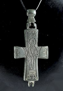 7th C. Byzantine Bronze Reliquary Cross - St. George