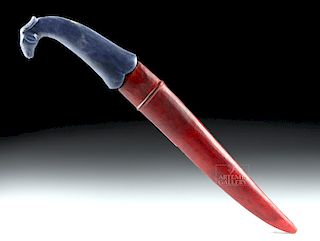 19th C. Mughal Damascus Steel Dagger w/ Lapis Handle