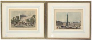 A Set of Four French Handcolored Engravings, Height 7 x width 9 1/8 inches.