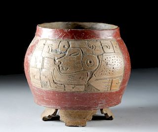Rare Teotihuacan Pottery Tripod Vessel - Incised Figure