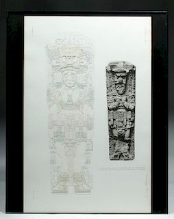 1890 Maudsley Photogravure Hunter Drawing, Mayan Stela