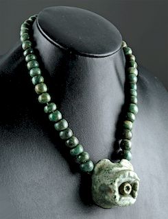 Mayan Greenstone Necklace w/ Jaguar Pendant