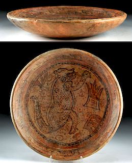 Mayan Polychrome Plate - Jaguar & Wonderful Decoration