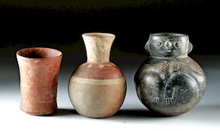 Lot of 3 Ancient Peruvian Pottery Vessels