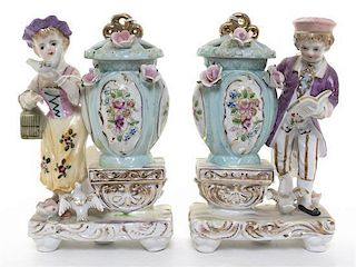 A Pair of Continental Bisque Figural Perfumes, Height 7 1/4 inches.