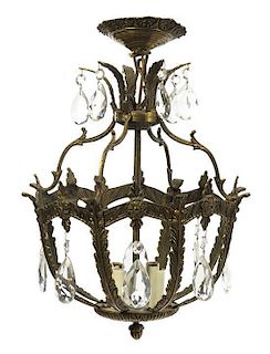 A Neoclassical Gilt Metal Hall Lantern, Height 14 inches.