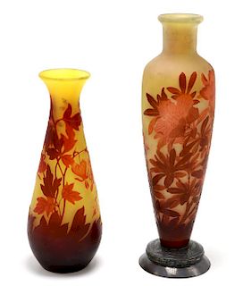 Pair of Signed Galle Floral Vases