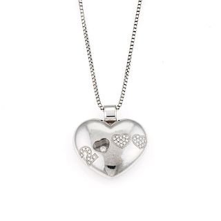 18K White Gold Chopard Happy Diamonds 2000 Heart Pendant Necklace