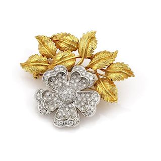 Kanaris 18K 2 Tone Gold Pave Diamond Flower Pin / Brooch